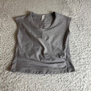Athleta Womens XS Heather Gray Ribbed Sleeveless Wrap Front Ruching Yoga Top